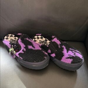 Vans Black and Purple Fuzzy Slip-Ons Irene is Good.